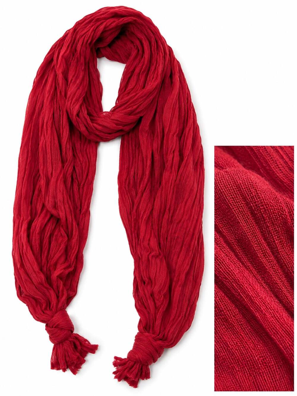 Crinkled Tassel Scarf Shawl Red